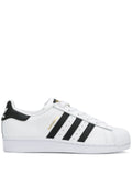 adidas Superstar White/Black/Gold Sneakers — Black/White — Size US M 9.5 - US W 11 — Front View