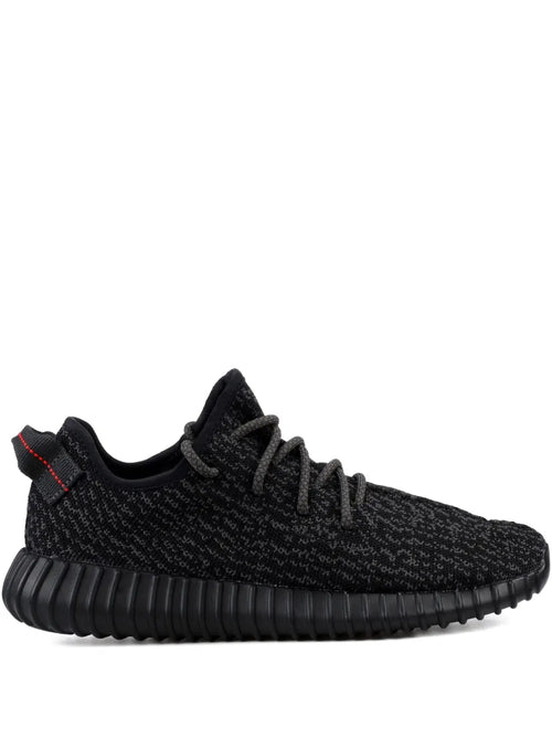 adidas Yeezy Boost 350 Pirate Black - 2016 Release Sneakers — Black — Size US M 9 - US W 10.5 — Front View