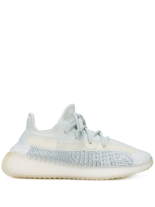 adidas Yeezy Boost 350 V2 Cloud White Reflective  Sneakers — White/Light Blue — Size US M 11 - US W 12.5 — Front View