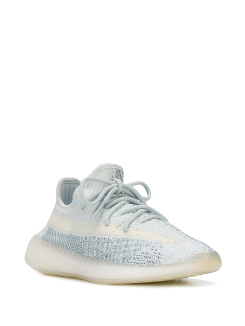 adidas Yeezy Boost 350 V2 Cloud White Reflective  Sneakers — White/Light Blue — Size US M 11 - US W 12.5 — Side View