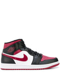 Air Jordan 1 Mid Bred Toe Sneakers — Black/Gym Red — Size US M 11.5 - US W 13 — Front View