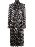 Valentino Garavani Double Vlogo Pussy Bow Dress — Black/ White/ Pink — Size XS — Front View