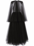 Dolce Gabbana Cape Detail Tulle Midi Dress — Black/ Red — Size XS — Front View