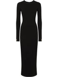 Dolce Gabbana Logo Applique Long Sleeve Midi Dress — Black/ Gold — Size S — Front View
