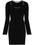 Alexander Wang Logo Trim Bodycon Mini Dress — Black — Size S — Front View