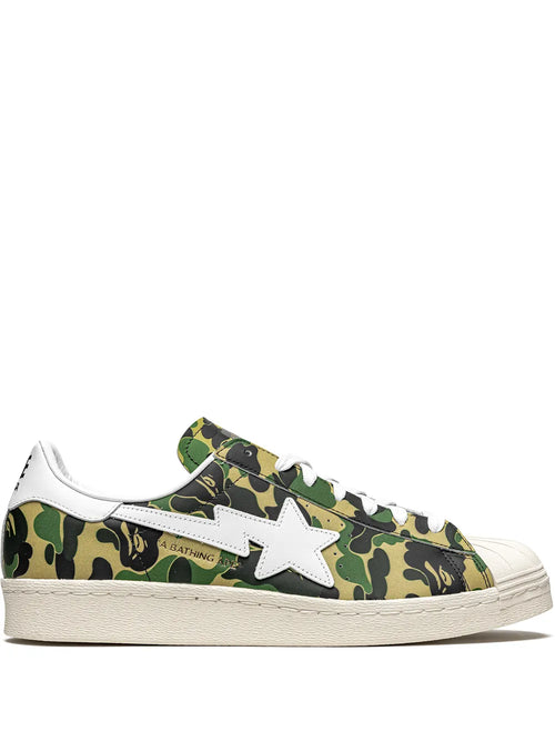 adidas X Bape Superstar Green Camo Sneakers — Same as shown — Size US M 8 - US W 9.5 — Front View