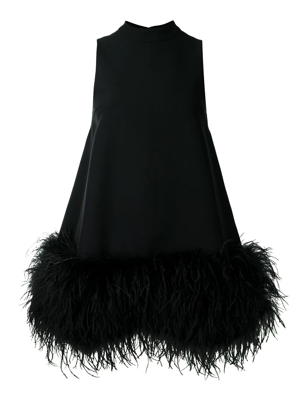 Rachel Gilbert Linc Feather Trim Mini Dress — Black — Size M — Front View