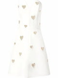 Carolina Herrera Pearl Embellished Strapless Silk Dress — White/ Red — Size S — Front View