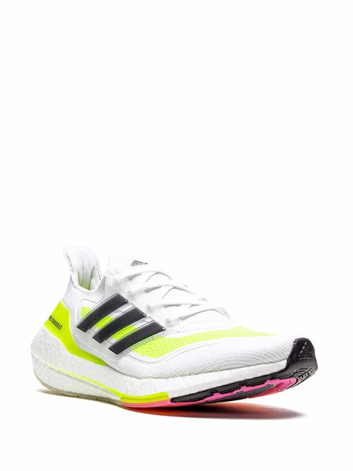 adidas Ultraboost 21 Sneakers — Cloud White/Core Black/Solar Yellow — Size US M 5 - US W 6.5 — Side View