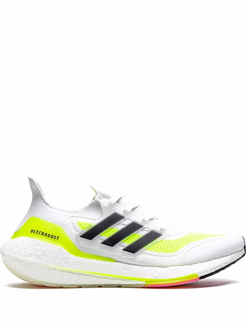 adidas Ultraboost 21 Sneakers — Cloud White/Core Black/Solar Yellow — Size US M 5 - US W 6.5 — Front View