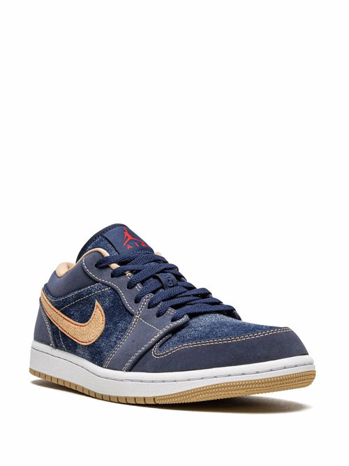 Air Jordan 1 Low Se Denim Sneakers — Midnight Navy Blue — Size US M 9.5 - US W 11 — Side View