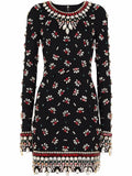 Dolce Gabbana Embellished Long Sleeve Minidress — Black — Size XS — Front View
