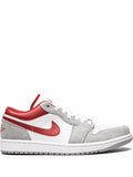 Air Jordan 1 Low Se White/Grey/Red Sneakers — Smoke Grey/Gym Red — Size US M 10.5 - US W 12 — Front View