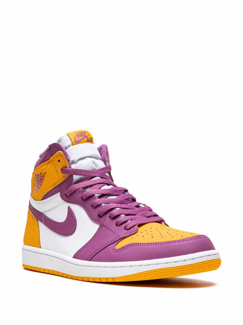 Air Jordan 1 High Og Brotherhood Sneakers — Purple/Yellow/White — Size US M 6.5 - US W 8 — Side View