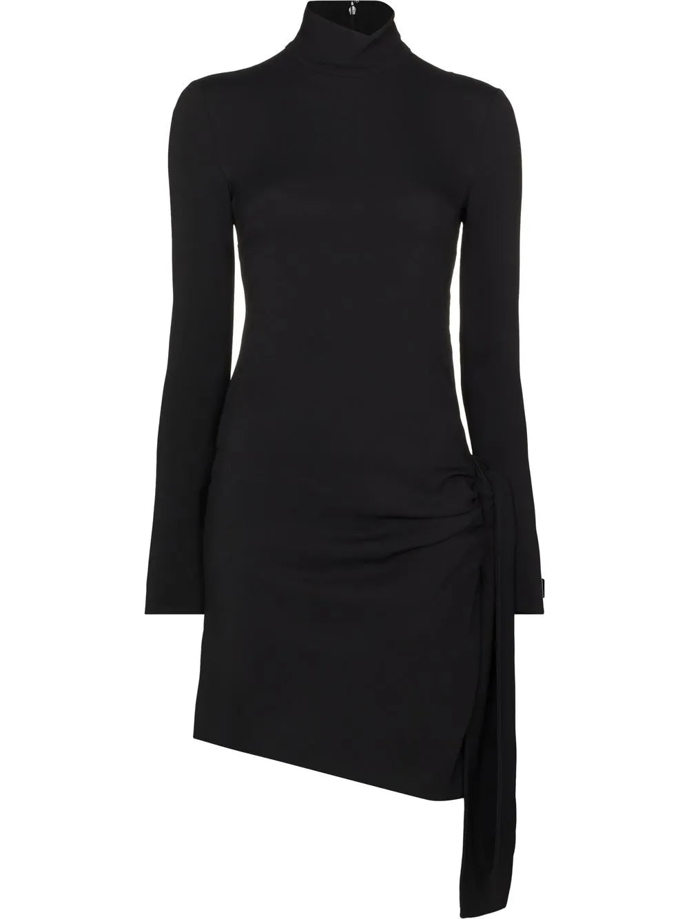 Dolce Gabbana Ruched High Neck Mini Dress — Black — Size S — Front View