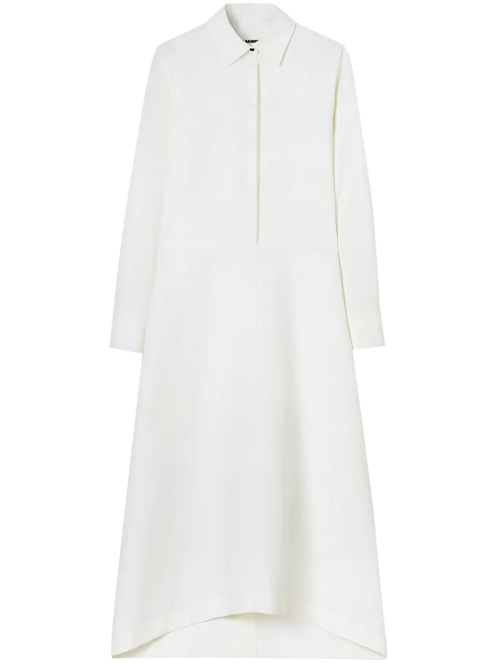 Jil Sander Long Sleeve Cotton Long Dress — White — Size XS — Front View