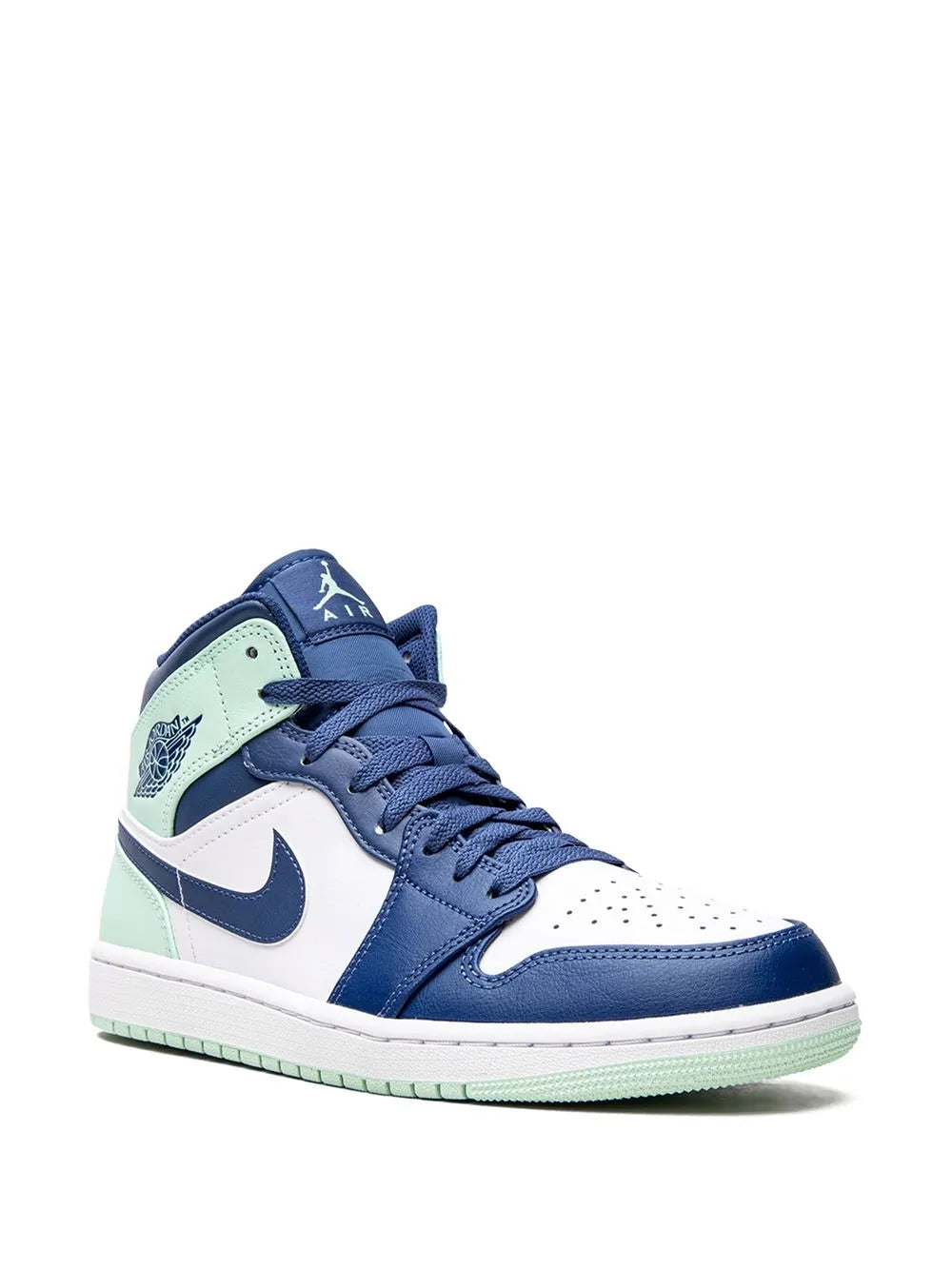 Air Jordan 1 Mid Blue Mint Sneakers — Blue/Green/White — Size US M 11.5 - US W 13 — Side View