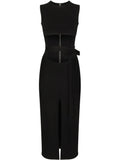 Dolce Gabbana Belted Midi Dress — Black/ Silver — Size XS — Front View