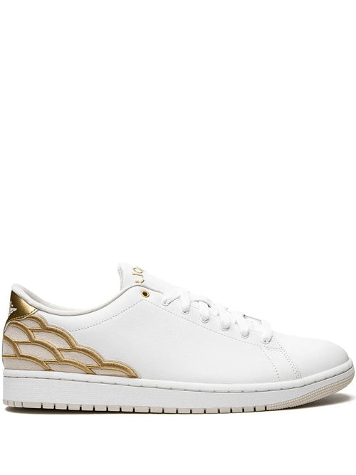 Air Jordan 1 Centre Court White/Metallic Gold/Light Ore Sneakers — Same as shown — Size US M 6.5 - US W 8 — Front View