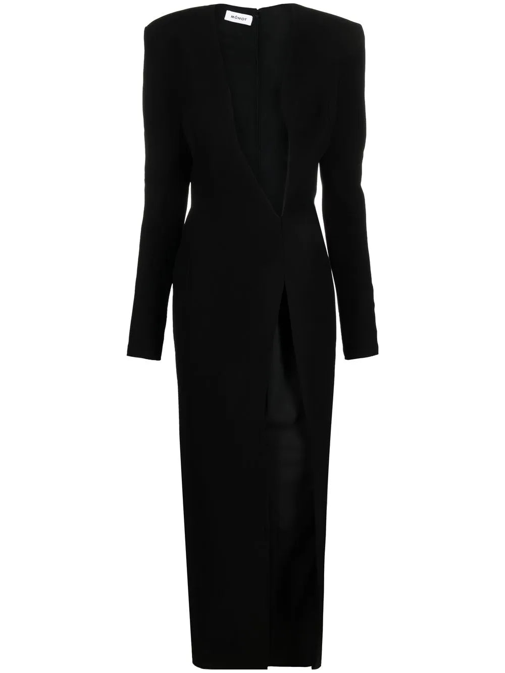 Monot Plunging V Neck Dress — Black — Size S — Front View