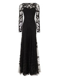 Temperley London Francine Tattoo Floral Embroidered Tulle Dress — Black/ Red — Size XS — Front View