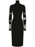 Dolce Gabbana Kim Dolcegabbana Milano Rib Embellished Midi Dress — Black — Size XL — Front View