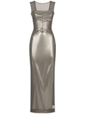 Dolce Gabbana Kim Dolcegabbana Metallic Finish Ankle Length Dress — Grey — Size S — Front View