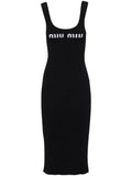 Miu Miu Logo Print Open Back Dress — Black/ White — Size XXL — Front View