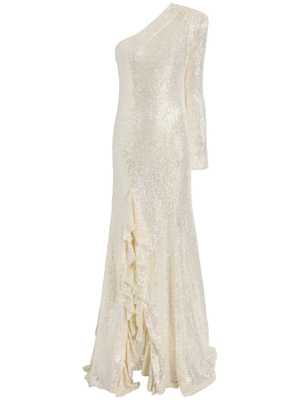 Cinq A Sept Angeline Gown Sequin Long Dress — White/ Tan — Size XS — Front View