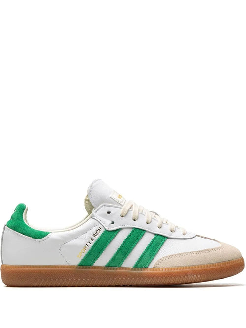 adidas X Sporty & Rich Samba Low-Top Sneakers — White/Green — Size US M 9 - US W 10.5 — Front View