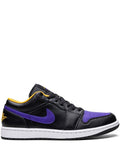 Air Jordan 1 Low Dark Concord Sneakers — Black/Dark Purple/Yellow — Size US M 9.5 - US W 11 — Front View