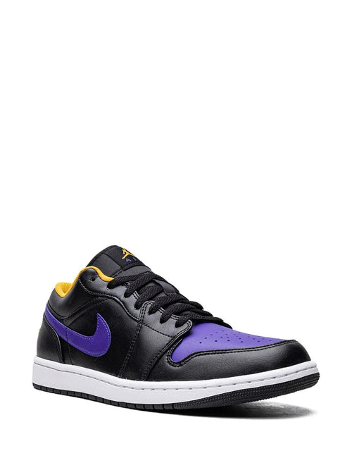 Air Jordan 1 Low Dark Concord Sneakers — Black/Dark Purple/Yellow — Size US M 9.5 - US W 11 — Side View