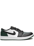 Air Jordan 1 Low G White/Black/Noble Green/Pollen Sneakers — Black/Dark Green/White — Size US M 9.5 - US W 11 — Front View