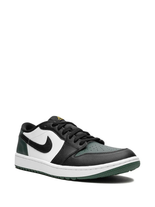 Air Jordan 1 Low G White/Black/Noble Green/Pollen Sneakers — Black/Dark Green/White — Size US M 9.5 - US W 11 — Side View