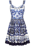 Dolce Gabbana Majolica Print Bustier Minidress — White/ Blue/ Red — Size M — Front View
