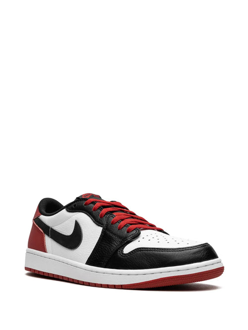 Air Jordan 1 Low Og Black Toe Sneakers — White/Black/Dark Red — Size US M 10.5 - US W 12 — Side View