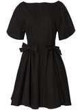 Carolina Herrera Bow Detail V Back Dress — Black — Size S — Front View