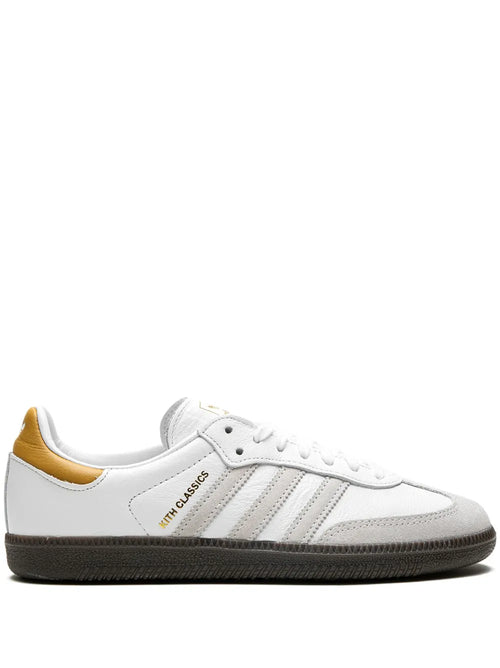 adidas X Kith Samba ?hite/Grey/Gold?Sneakers — White/Light Grey — Size US M 6 - US W 7.5 — Front View