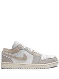 Air Jordan 1 Low Se Craft Tech Grey Sneakers — Grey/Beige/White — Size US M 9.5 - US W 11 — Front View