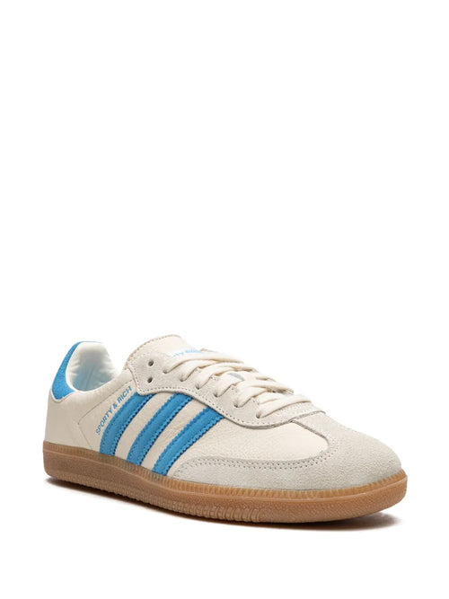 adidas X Sporty And Rich Samba Cream Blue Sneakers — Cream White/Light Blue — Size US M 9 - US W 10.5 — Side View