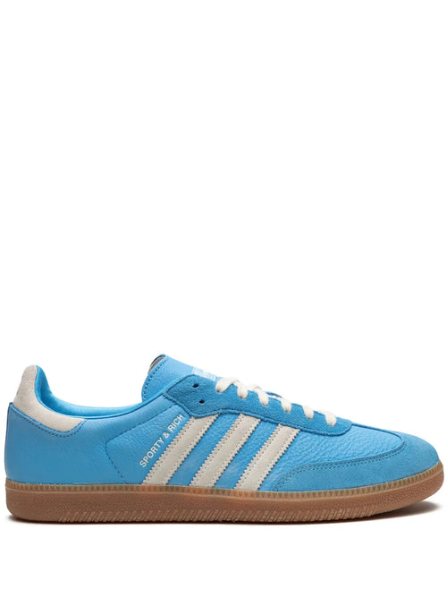 adidas X Sporty & Rich Samba Blue Rush Sneakers — Blue/Light Grey — Size US M 9 - US W 10.5 — Front View