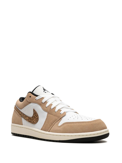 Air Jordan 1 Low Se Brown Elephant Sneakers — Light Beige/White — Size US M 9.5 - US W 11 — Side View