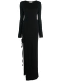 Saint Laurent Side Slit Wool Maxi Dress — Black — Size XS — Front View