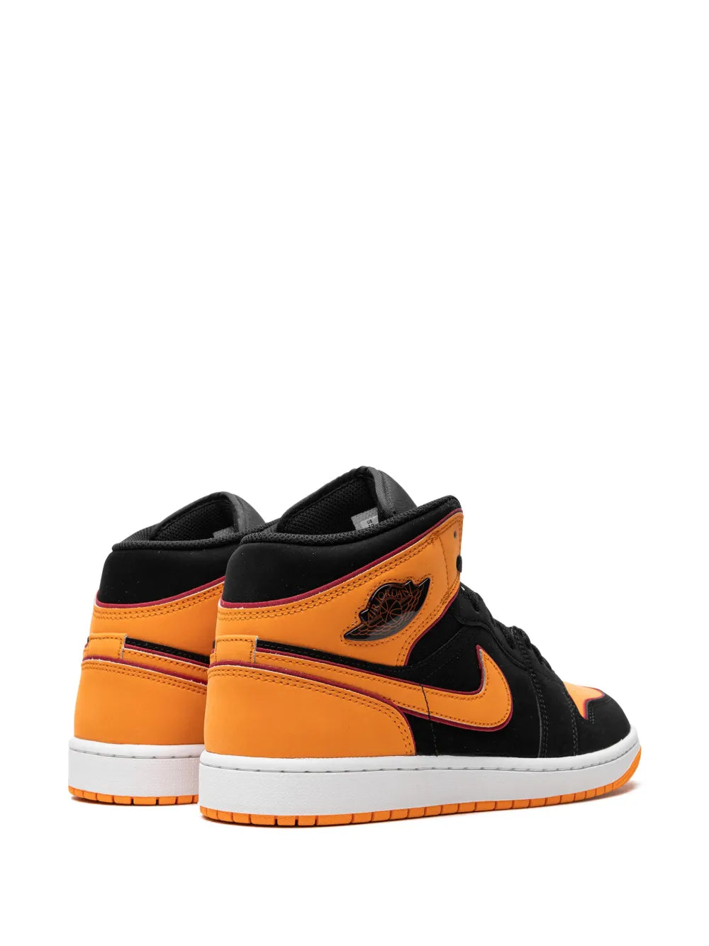 Air Jordan 1 Mid Black Orange Sneakers — Black/Orange — Size US M 9.5 - US W 11 — Back View