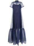 Staud Calunna Organza Maxi Dress — Tan/ Blue/ Navy/ Red — Size XS — Front View