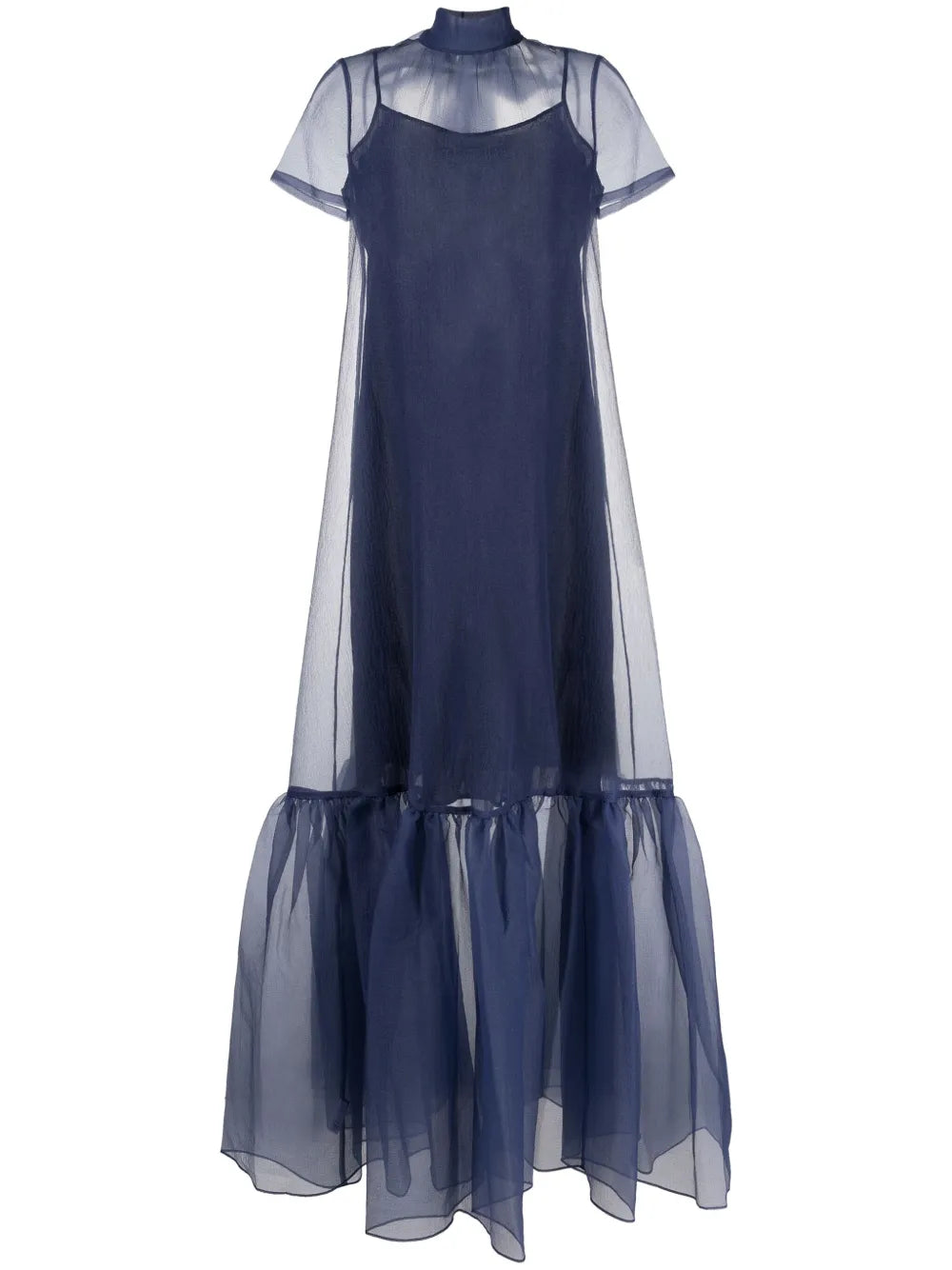 Staud Calunna Organza Maxi Dress — Tan/ Blue/ Navy/ Red — Size XS — Front View