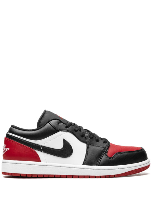 Air Jordan 1 Low Bred Toe Sneakers — White/Black/Red — Size US M 10.5 - US W 12 — Front View