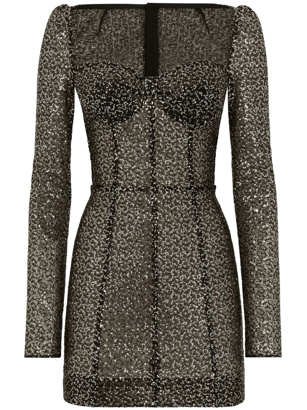 Dolce Gabbana Sequin Embellished Bustier Minidress — Black/ Red — Size XS — Front View