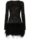 Dolce Gabbana Feather Trim Sequinned Minidress — Black/ Tan — Size S — Front View