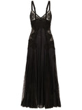 Dolce Gabbana Lace Insert Flared Midi Dress — Black/ Red — Size XS — Front View